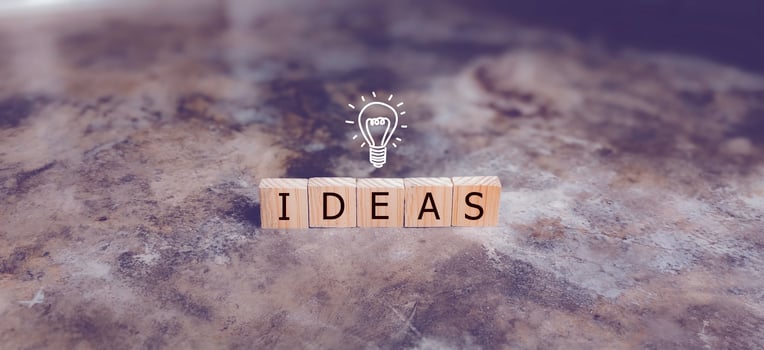 wood block with Word Ideas, new idea concept with innovation and inspiration, innovative technology in science and communication concept. photo