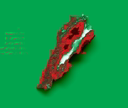 Lebanon map with the flag Colors Green and yellow Shaded relief map 3d illustration photo