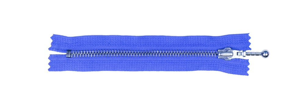 dark blue zipper isolated on white. top view photo