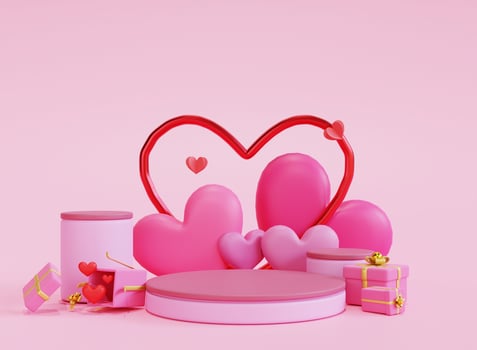 3d render love valentine's podium with giftbox photo