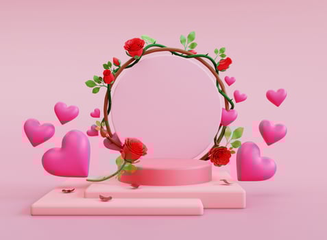 3d render love valentine's podium with flower photo