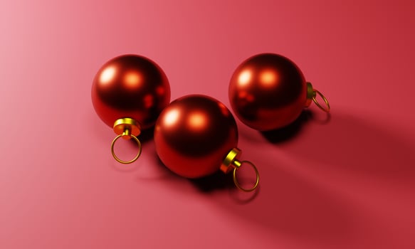3d rendering realistic red christmas decoration on red background photo