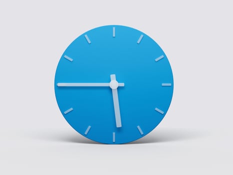 Minimal Clock time 5 45 o'clock or Five Forty Five on light pastel background 3d illustration photo