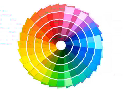 Color card palette, samples for colour definition. Guide of paint samples, colored catalog. Photo close up.