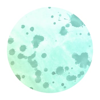 Turquoise hand drawn watercolor circular frame background texture with stains photo