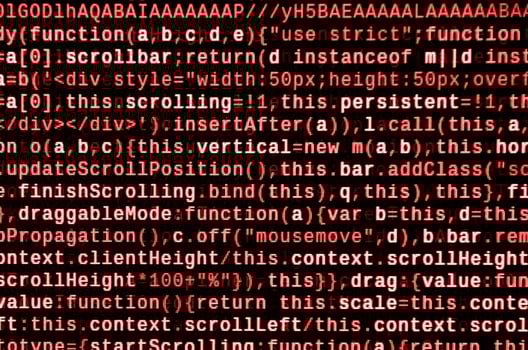 Writing programming code on laptop. Digital binary data on computer screen photo