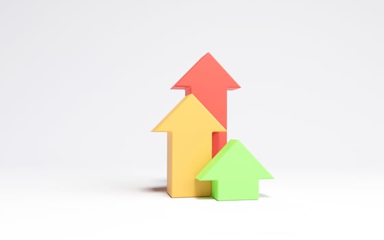 Arrow three colors pointing up on white background. business idea represents the growth and the increase of money. profit on investment. 3D rendering illustration photo