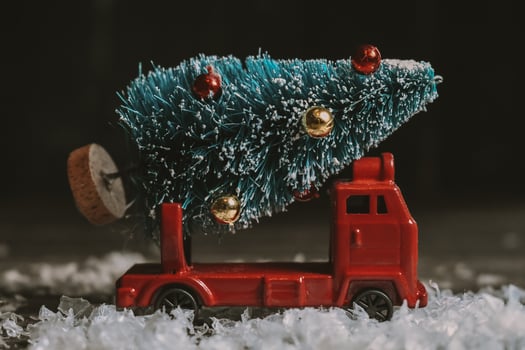 christmas Tree Ornaments on Toy Car photo