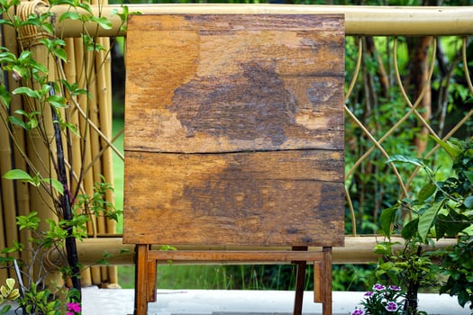 Wooden sign or coffee shop sign For floor standing, advertising or telling food and beverage items at restaurants, coffee shops.soft and selective focus. photo