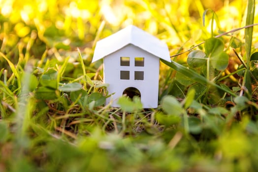Toy House in meadow with grass photo
