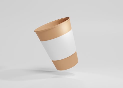 Brown Paper coffee cup mockup recyclable cardboard cup with light grey background photo