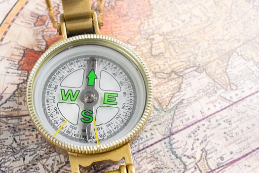Concept of travel. Map and compass photo