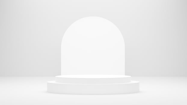 White podium or White circle platform on the Studio bright lighting, Concept of Minimal and clean for placing products, 3D rendering image. photo