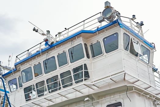 Captain cabins on cruise ship liner docked in the port photo