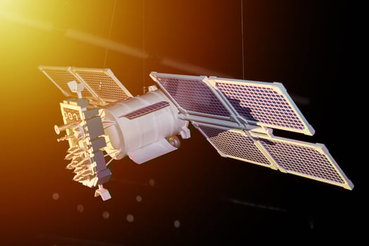Model of space satellite on a dark background photo