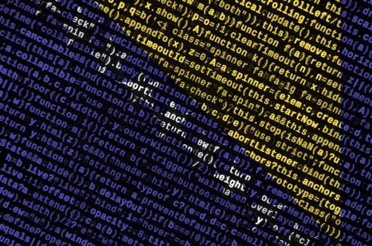 Bosnia and Herzegovina flag is depicted on the screen with the program code. The concept of modern technology and site development photo