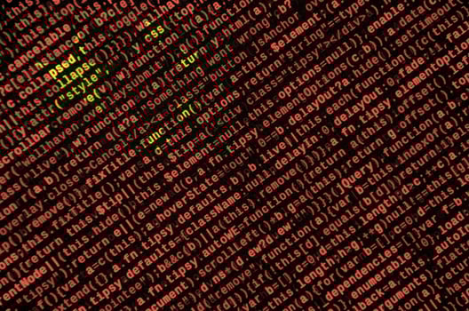 China flag is depicted on the screen with the program code. The concept of modern technology and site development photo