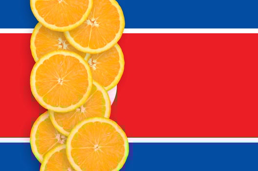 North Korea flag and citrus fruit slices vertical row photo