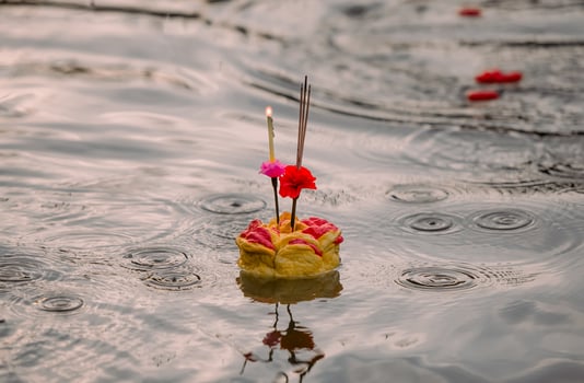 Loy Krathong Festival is place or floating  the krathong on the water, an annual traditional celebrated in Thailand to pay respect to the Goddess of water. photo