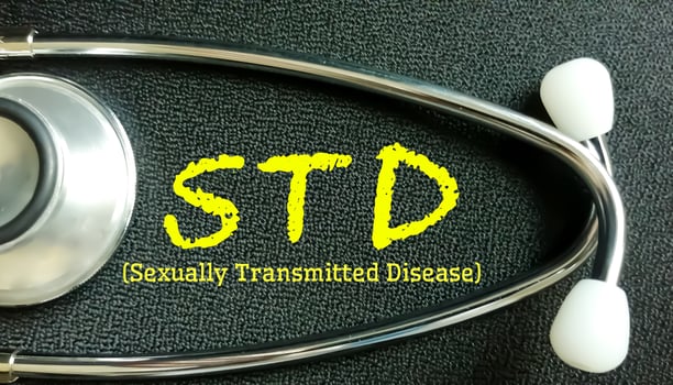 STD or Sexually Transmitted Disease term with medical equipment's. HIV, HBV, HCV, Syphilis. STDs , STOP STD. Medical and healthcare concept. photo