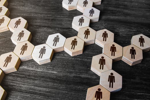 Chains of people and business relationships form the business environment. Cooperation and exchange of experience. Human work resources. Hiring and staffing. Personnel recruiting. Useful contacts photo