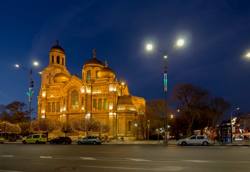 The Cathedral of the Assumption in Varna. illuminated at night. photo