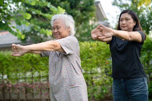 Asian senior or elderly old lady woman patient exercise with happy fresh enjoy in park, healthy strong medical concept photo