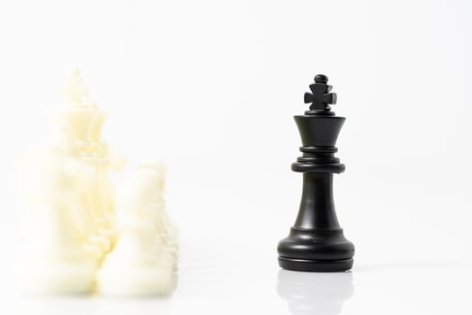 Set of Black and white chess pieces on white background photo