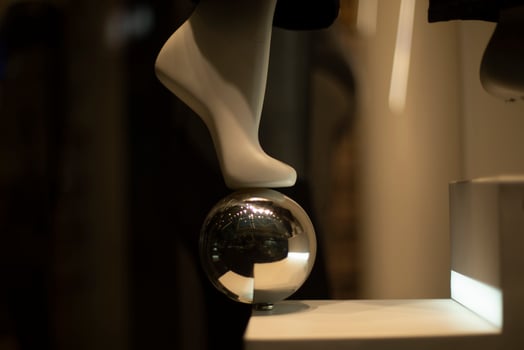 Leg and ball. Mannequin in clothing store. Interior details. photo