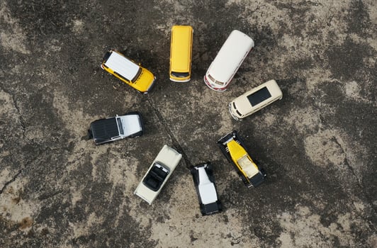 East Kutai, East Kalimantan, Indonesia, 2022 - Parked cars on a circle shape on top view photo
