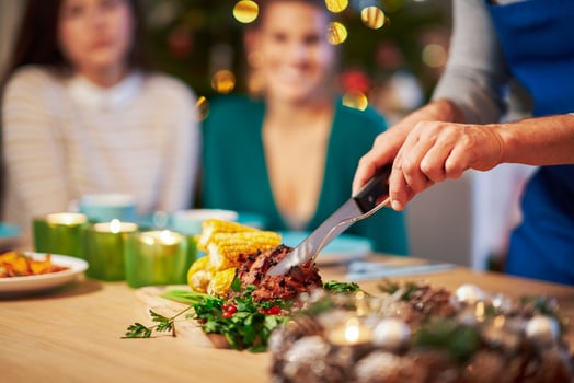 Christmas ham being served on the table photo