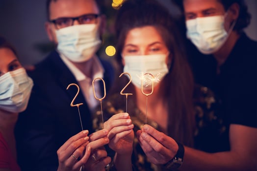 Two beautiful young couples having fun at New Year's Eve Party photo