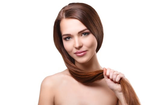 Woman with beautiful long hair on white background photo