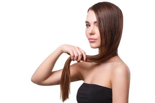 Woman with beautiful long hair on white background photo