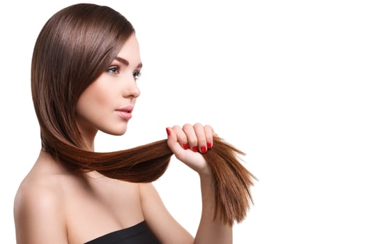 Woman with beautiful long hair on white background photo