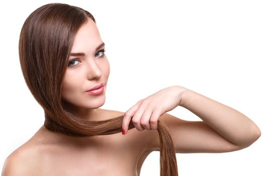 Woman with beautiful long hair on white background photo