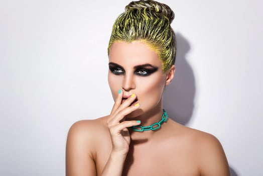 Portrait of stylish girl with a yellow hair photo