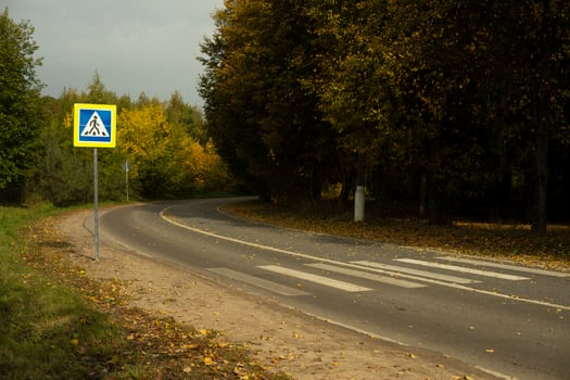 Turning road. Pedestrian crossing across street. Track details. photo