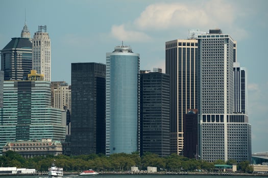 new york view cityscape from hudson river liberty island photo