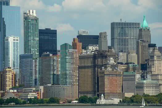 new york view cityscape from hudson river liberty island photo
