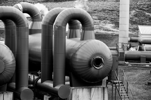 A pipeline in the heating geo thermal farm in Iceland photo