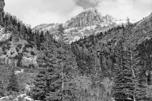 Dolomites Pordoi Mountain Alps Huge view in black and white photo