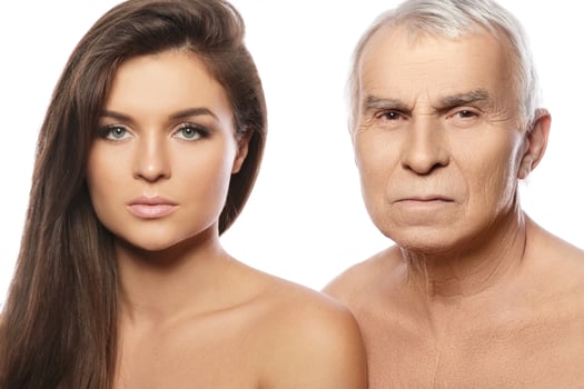 Elderly and very strict father and his beautiful daughter photo