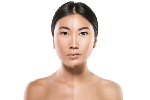 Transformation of woman. Result of plastic surgery or retouch. photo
