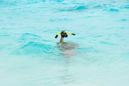 Hand with a mask for snorkeling photo
