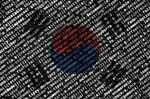 South Korea flag  is depicted on the screen with the program code. The concept of modern technology and site development photo