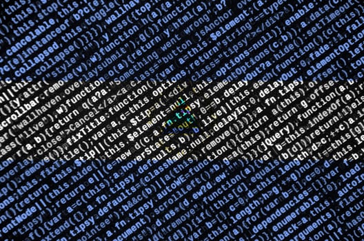 Nicaragua flag  is depicted on the screen with the program code. The concept of modern technology and site development photo