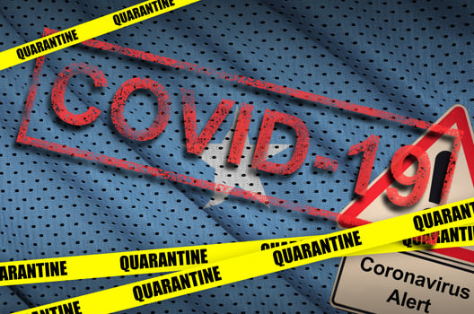 Somalia flag and Covid-19 quarantine yellow tape with red stamp. Coronavirus or 2019-nCov virus photo