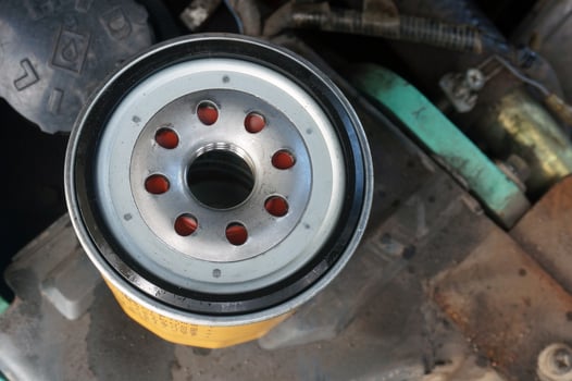 Mitsubishi Forklift Oil filter.  Selective Focus photo