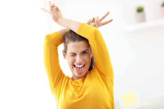 Happy woman relaxing at home photo
